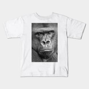 Western Lowland Gorilla Close Up B&W Kids T-Shirt